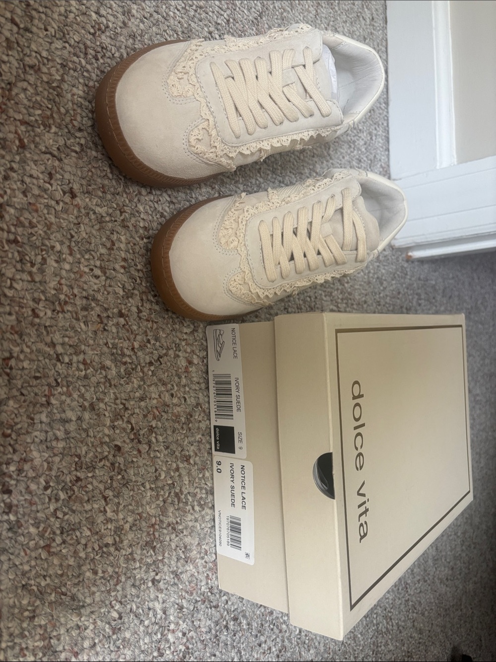 Dolce Vita Cream Lace-Trim Sneakers with Gum Sole Accent